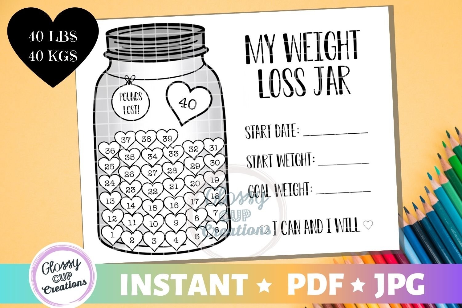 My Weight Loss Jar 40lbs JPG PDF Printable Coloring Page