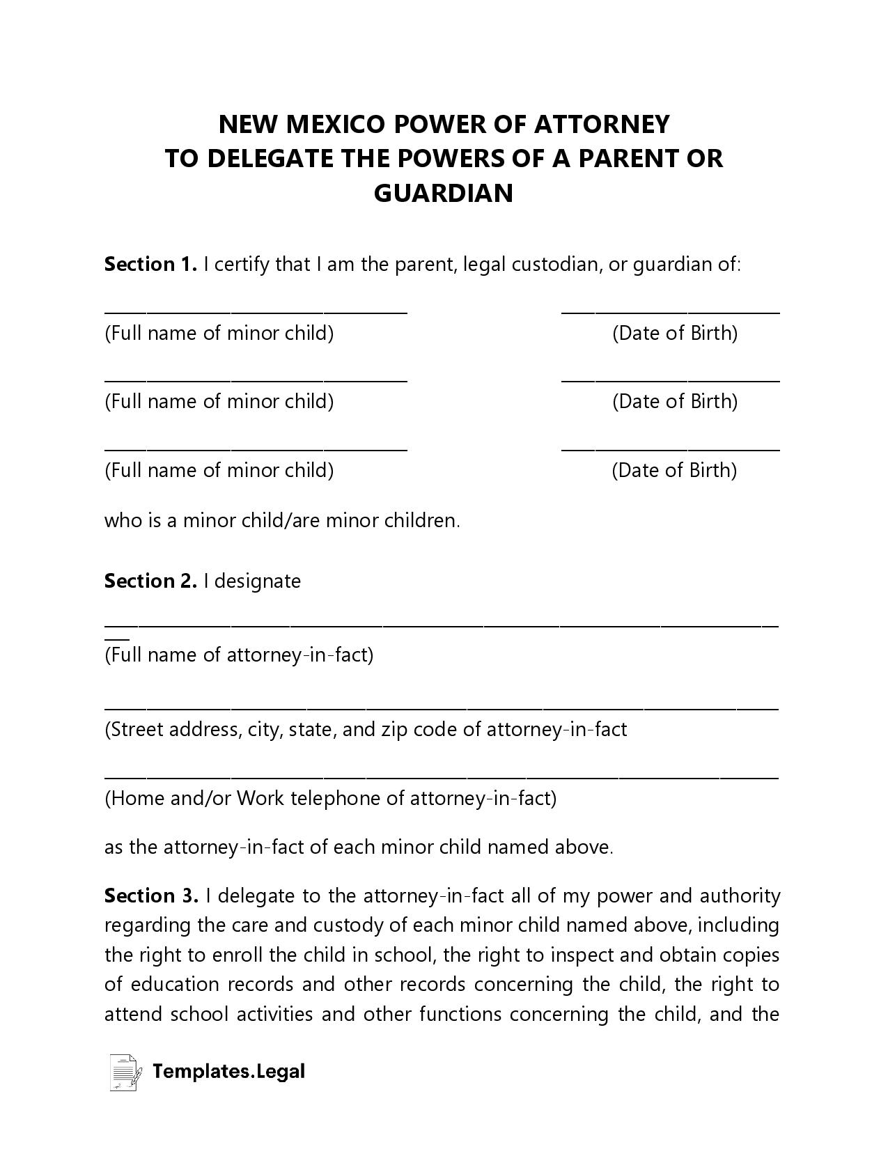 New Mexico Power Of Attorney Templates Free Word PDF ODT