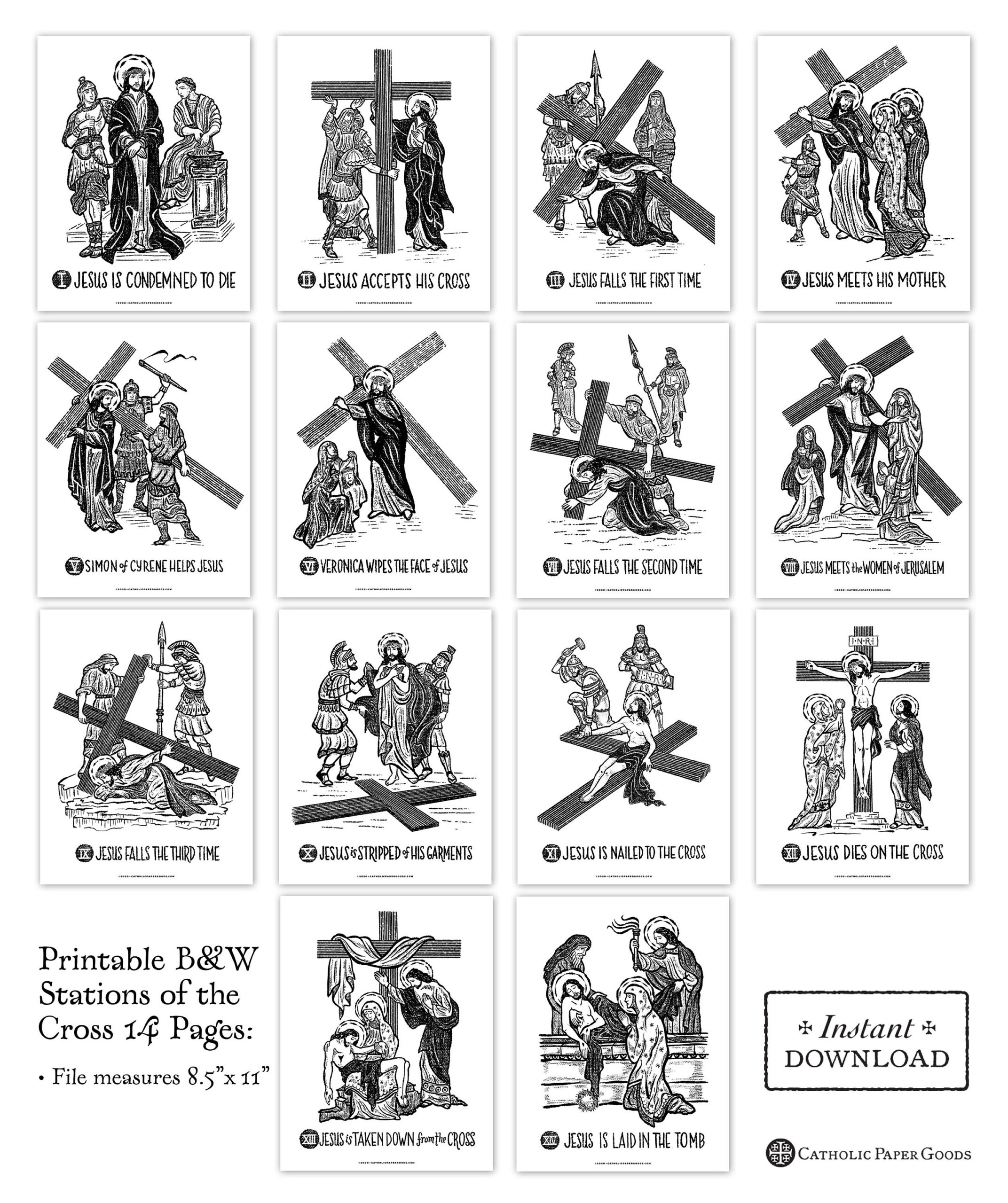 Stations Of The Cross 8 5 X 11 Black White Art Prints Printable Stations Of The Cross Classroom Stations Of The Cross Lent Decor