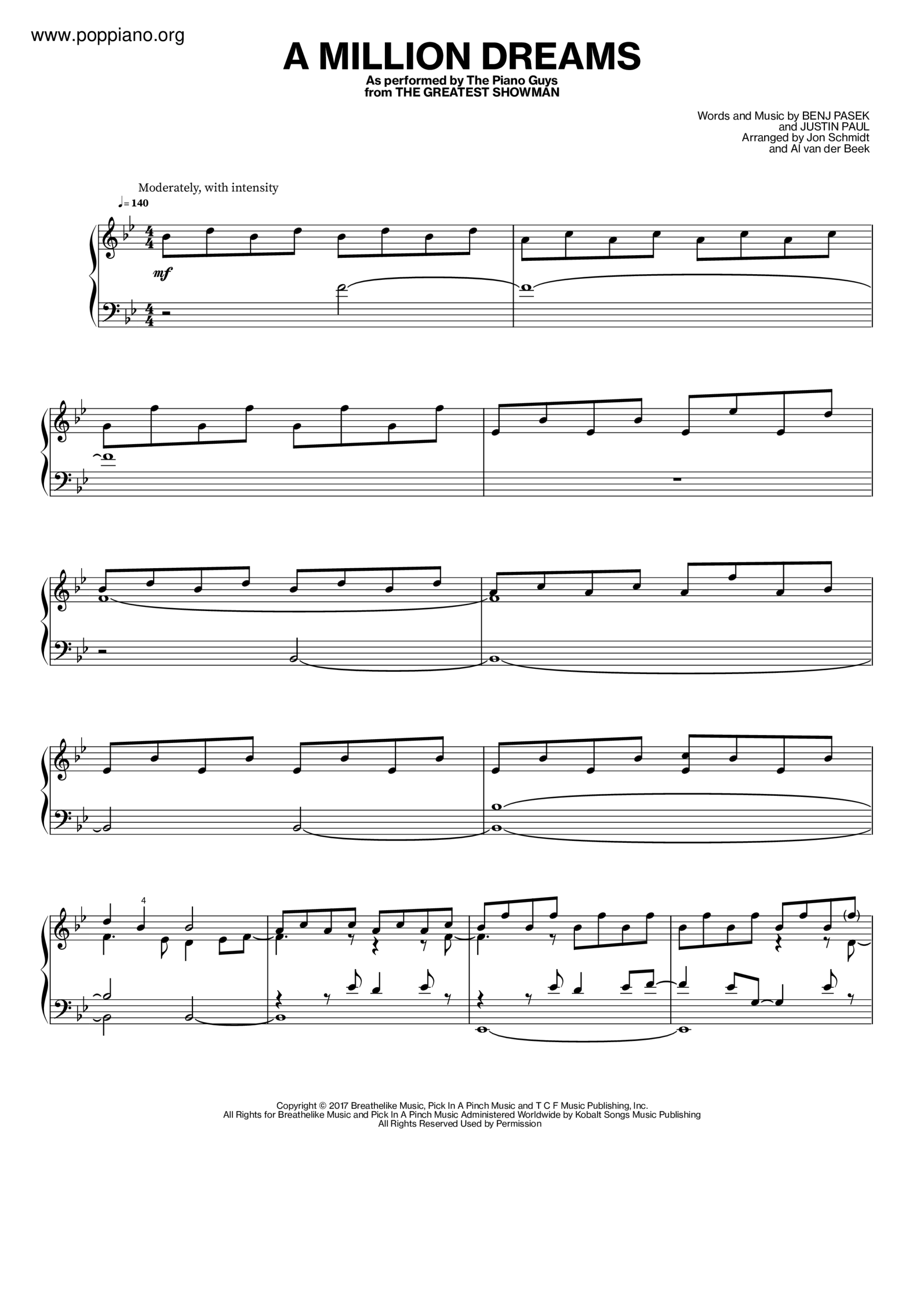 The Greatest Showman A Million Dreams Sheet Music Pdf Free Score Download
