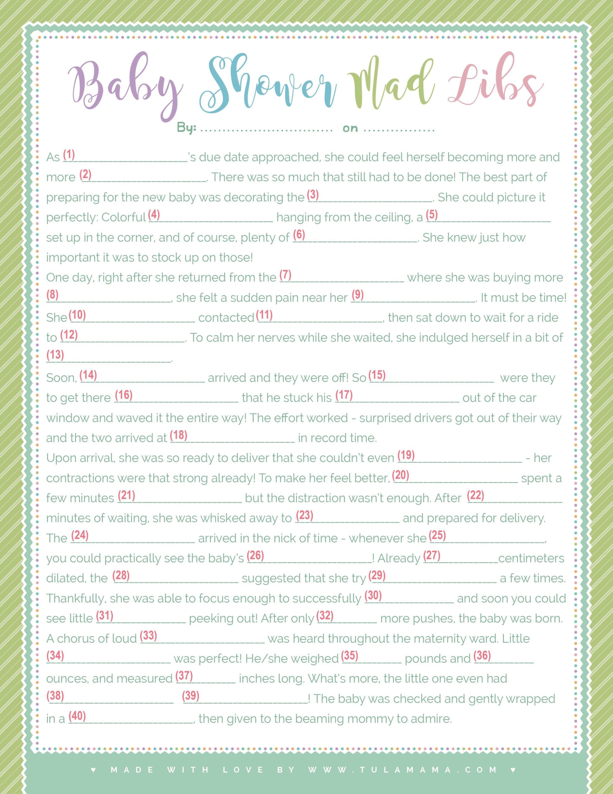 Tulamama 39 s Free Printable Baby Shower Mad Lib By Tulamama Issuu